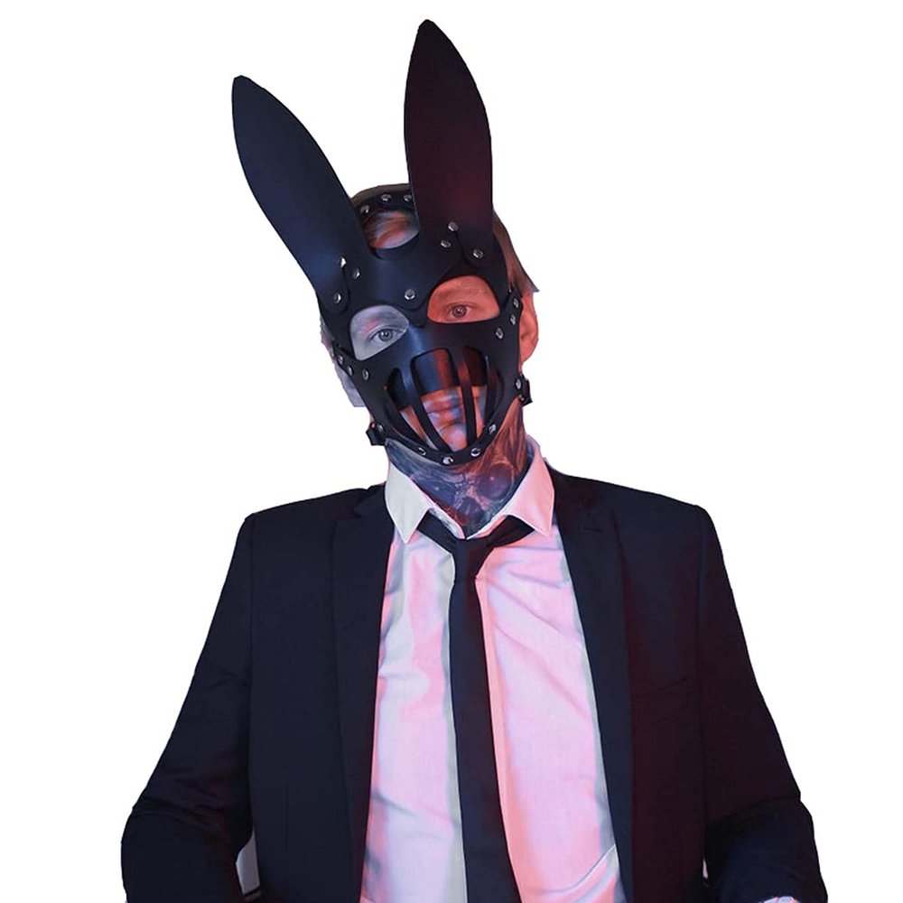 Mumbobyswim Women Leather Masks Bunny Mask Leather Cat Rabbit Mask Masquerade Party Half Face Masks for Cosplay Halloween Easter Costume Props Accessory (EM-026)