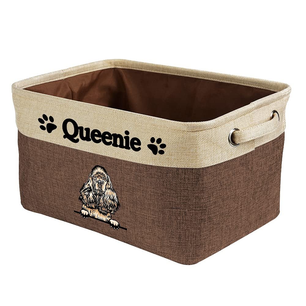 MALIHONG Personalized Foldable Storage Basket with Lovely Dog Cocker Spaniel Collapsible Sturdy Fabric Pet Toys Storage Bin Cube with Handles for Organizing Shelf Home Closet, Brown and White