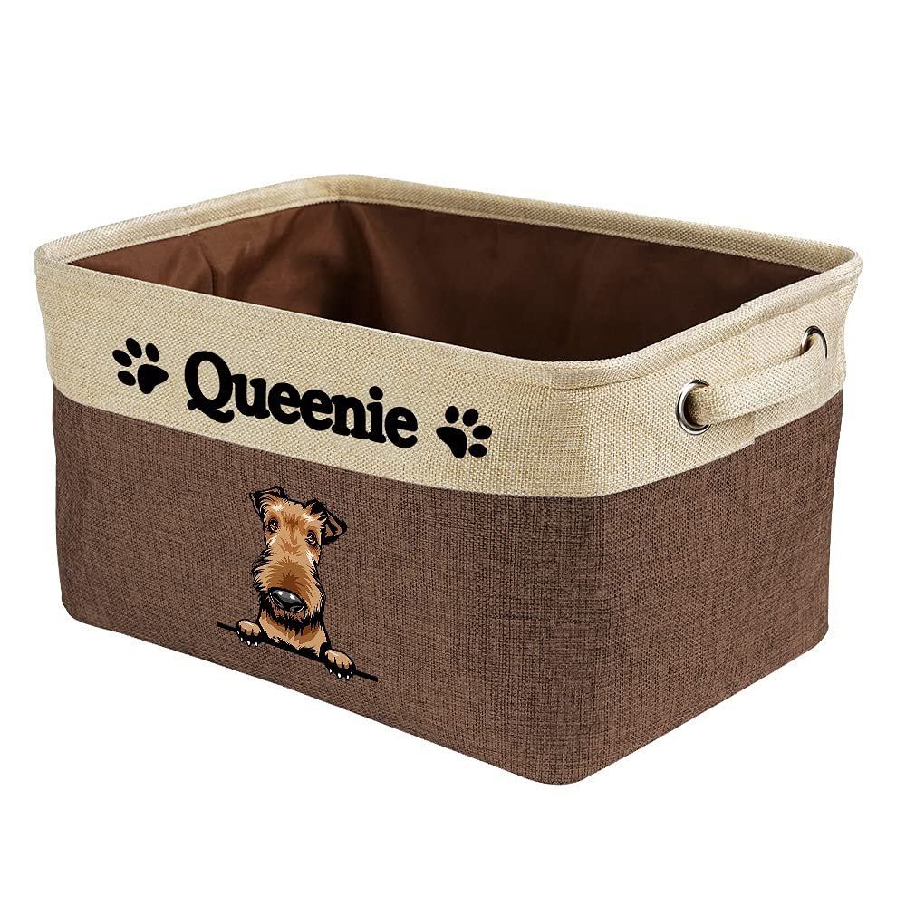 MALIHONG Personalized Foldable Storage Basket with Cute Dog Airedale Collapsible Sturdy Fabric Pet Toys Storage Bin Cube with Handles for Organizing Shelf Home Closet, Brown and White