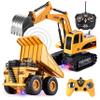 JOYIN 2 PCS Remote Control Construction Vehicle Toy Set, Friction-Powered RC Excavator & RC Dump Truck with Lights and Sounds for Imaginative Play, Birthday Gifts for Toddlers Boys Girls view 1