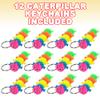 ArtCreativity Rubber Puffer Caterpillar Keychains for Kids, Set of 12, Key Chains with Caterpillar Fidget Toy, Stress Relief Toys for Kids & Adults, Keyholder Birthday Party Favors, Goodie Bag Fillers view 2