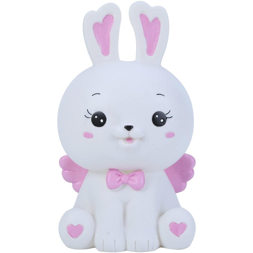 H&W Lovely Bunny Coin Money Bank, Shatterproof Easter Rabbit Piggy Bank, Creative Money Bank, Can Store 800 Coins, Best Bitrthday Gift (White)