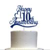 10th Anniversary Cake Topper Blue Glitter, 10 Wedding Anniversary Party Decoration Ideas, Premium Quality, Sturdy Doubled Sided Glitter, Acrylic Stick. Made in USA (10th Blue) view 1