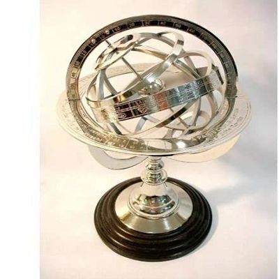 5" Marine Chrome Armillary Globe Sphere Wooden Brown Base Vintage Best Gift