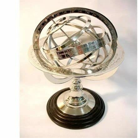 5" Marine Chrome Armillary Globe Sphere Wooden Brown Base Vintage Best Gift