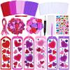 Winlyn 24 Sets Valentine's Day Decorations DIY Heart Bookmarks Valentine Craft Kits Blank Foam Bookmarks with Assorted Hearts Stickers for Kids Classroom Activities Reading Party Favors Gift Exchange view 1