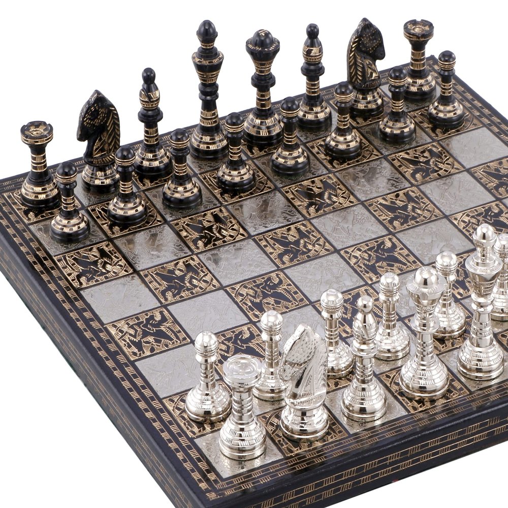 Luxury & Decorative Premium Board Chess Game Set | 12 x 12 Inches | Black & Silver | Collectible & Handmade Chess Set for Professionals & Adult for Tournament/for Gifting by INDUS LIVING
