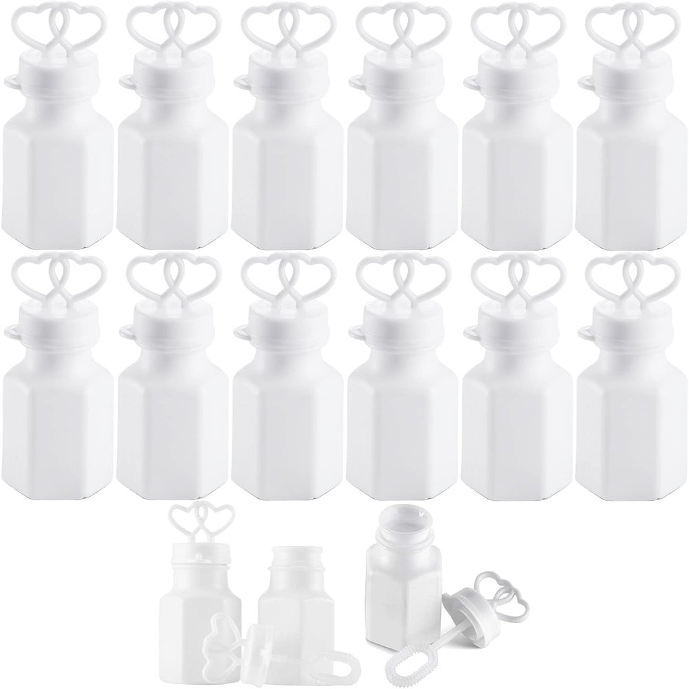 The Dreidel Company Valentine's Double Hearts Wedding Bubbles in A Mini White Bottle, Includes Bubble Wand, Hexagon Bubble Bottles Party Favors, 0.6 Oz Mini Bottle (Pack of 24)