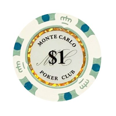 The Poker Store Monte Carlo Smooth 14 Gram Poker Chips - 100 Poker Chips (White Blue $1)