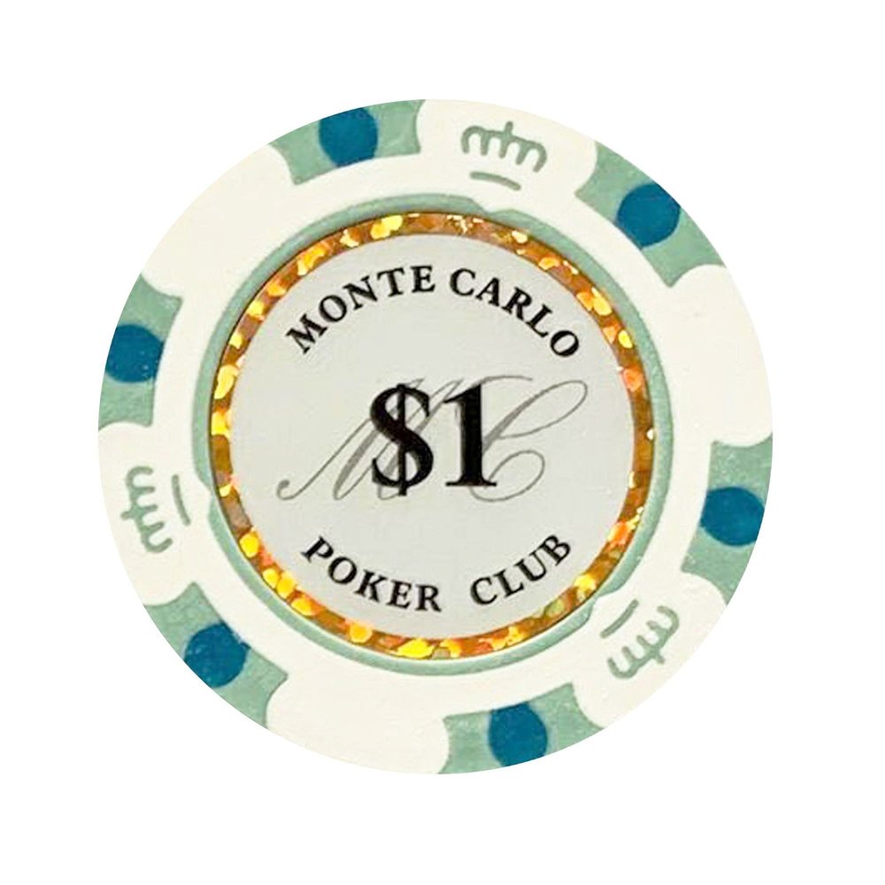 The Poker Store Monte Carlo Smooth 14 Gram Poker Chips - 100 Poker Chips (White Blue $1)