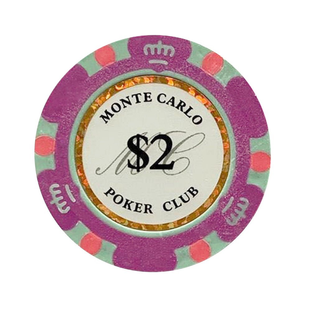 Monte Carlo Smooth 14 Gram Poker Chips - 100 Poker Chips (Light Purple $2)