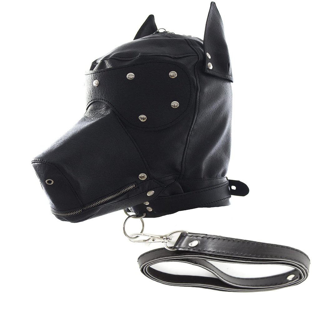 OnundOn Animal Head Petplay Mask with Pull Chain Dog Mask Halloween Costume Party Hood Carnival Masks Puppy Mask for Costume Games Cosplay and Masquerade