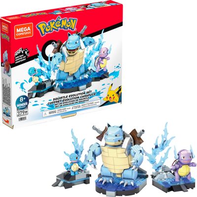 MEGA Pokmon Action Figure Building Toys for Kids, Squirtle Evolution Set with 379 Pieces, 3 Characters, Wartortle and Blastoise