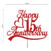 15th Anniversary Cake Topper Red Glitter, 15 Wedding Anniversary Party Decoration Ideas, Sturdy Doubled Sided Glitter, Acrylic Stick. Made in USA (15th Red) view 2