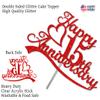 15th Anniversary Cake Topper Red Glitter, 15 Wedding Anniversary Party Decoration Ideas, Sturdy Doubled Sided Glitter, Acrylic Stick. Made in USA (15th Red) view 3