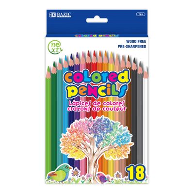 BAZIC Products Next Colored Pencils, 18 Assorted Colors, Pre-Sharpened Wood Free Coloring Pencil Set, Coloring Pencils for Art Bulk School Classroom Supplies Artist Adult (18/Pack), 1-Pack