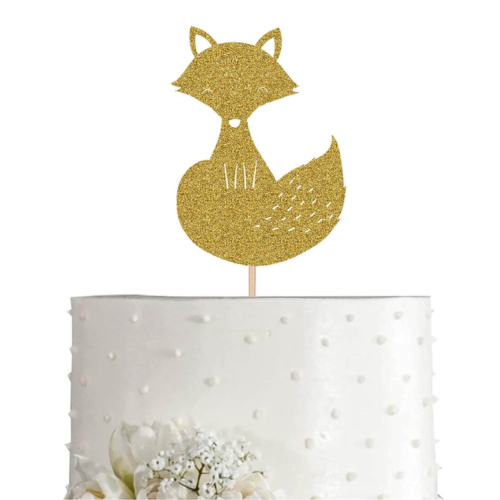 Gold Glitter Fox Cake Topper, Girl Boy Woodland Animal Baby Shower Decoration