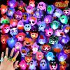 50pcs 3D Halloween Treats Toys Bulk Light Up Rings Gifts Halloween Party Favors for Kids Flashing LED Glow In The Dark Party Supplies Goodie Bag Fillers Stuffers Non Candy Treats Prizes Decorations view 1