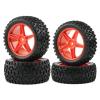 Rchobbytop 1/10 Buggy Tires & Wheels Set - Front & Rear Different Sizes 12mm Hex Red 5-Spoke Rims, Compatible with Traxxas Bandit, Redcat, Tamiya - Includes Lock Nuts, Washers & Wrench view 1
