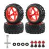 Rchobbytop 1/10 Buggy Tires & Wheels Set - Front & Rear Different Sizes 12mm Hex Red 5-Spoke Rims, Compatible with Traxxas Bandit, Redcat, Tamiya - Includes Lock Nuts, Washers & Wrench view 2