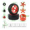 Rchobbytop 1/10 Buggy Tires & Wheels Set - Front & Rear Different Sizes 12mm Hex Red 5-Spoke Rims, Compatible with Traxxas Bandit, Redcat, Tamiya - Includes Lock Nuts, Washers & Wrench view 3