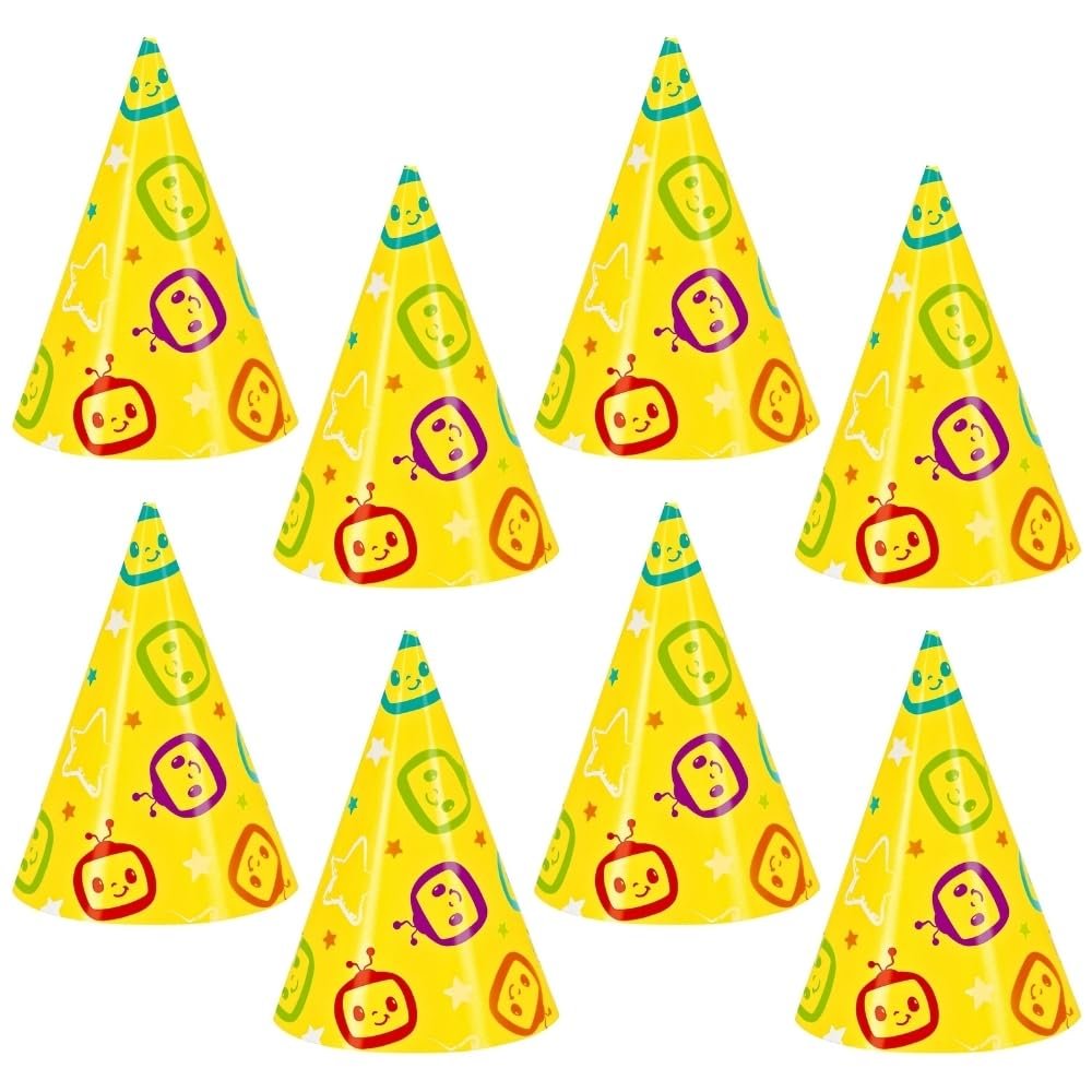 Cocomelon Mini Party Hats - (Pack of 8) - Vibrant & Adorable Design - Perfect for Kids Birthdays & Events