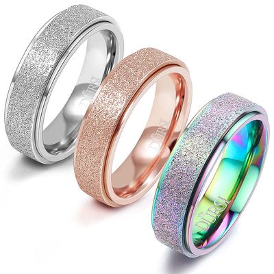 DURSI 3Pcs Spinner Ring for Women Girls Kids Fashion Stainless Steel Fidget Ring for Anxiety Sand Blast Finish Rose Gold Silver Rainbow Color 6MM (9)