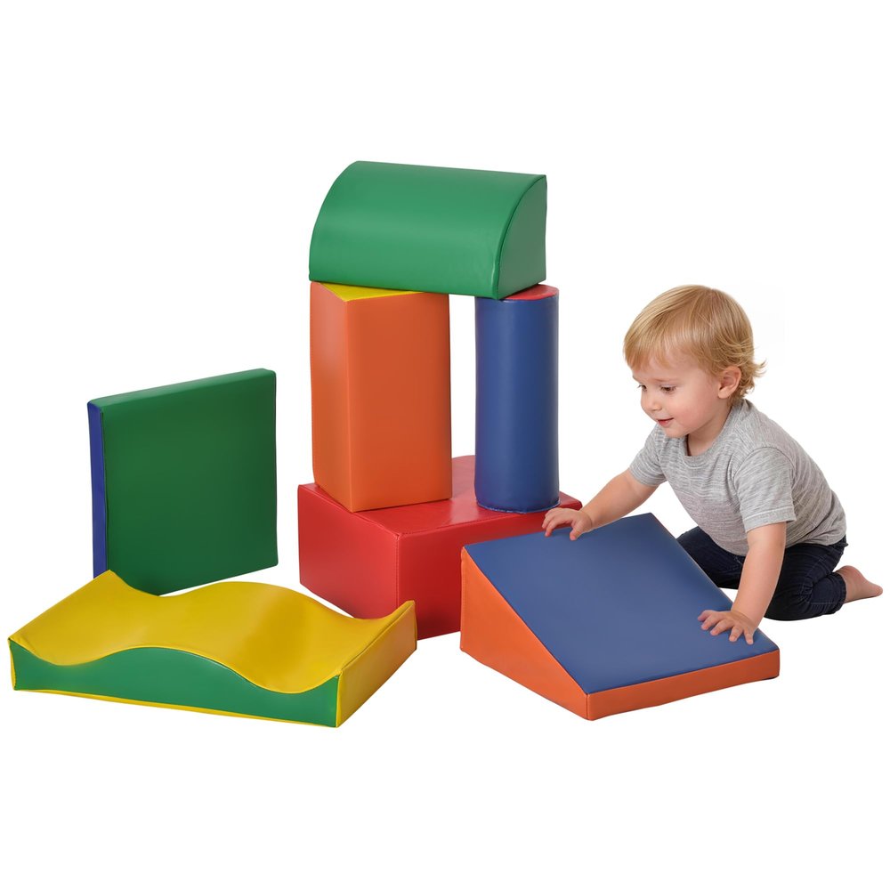 Soozier 7 Piece PU Leather Soft Play Climbing for Toddlers, Baby Colorful Soft Play Gym Toys Indoor, Modular Crawling & Climbing Play Set for 1-3 Years Multi-Color