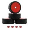 Rchobbytop 4pcs 1/8 RC Tires 17mm Hex Hard Disc Wheels and Tires with Lock Nuts for 1/8 Scale On Road Racing Buggy Kyosho Traxxas HPI HSP AE Losi TLR Tekno Serpent Xray Team C T8E T8TE etc, Red view 2