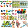 108Pcs Dinosaur Party Favors Dinosaur Stamps Slap Bracelets Keychains Rings Stickers Temporary Tattoos for Kids Birthday Party Supplies, Carnival Prizes, Prize Box Gift, Pinata Goodie Bag Fillers view 1