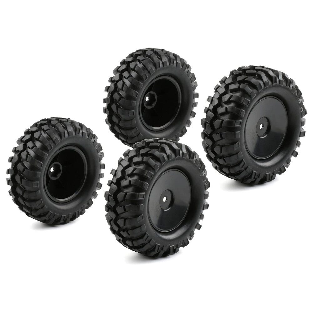 Rchobbytop 4pcs 1/10 Wheels and Tires with Lock Nuts Washers Wrench, 12mm Hex Hard Dish Wheel for Racing Off Road Buggy Truck Rock Crawler RC4WD Tamiya MST HSP CR12