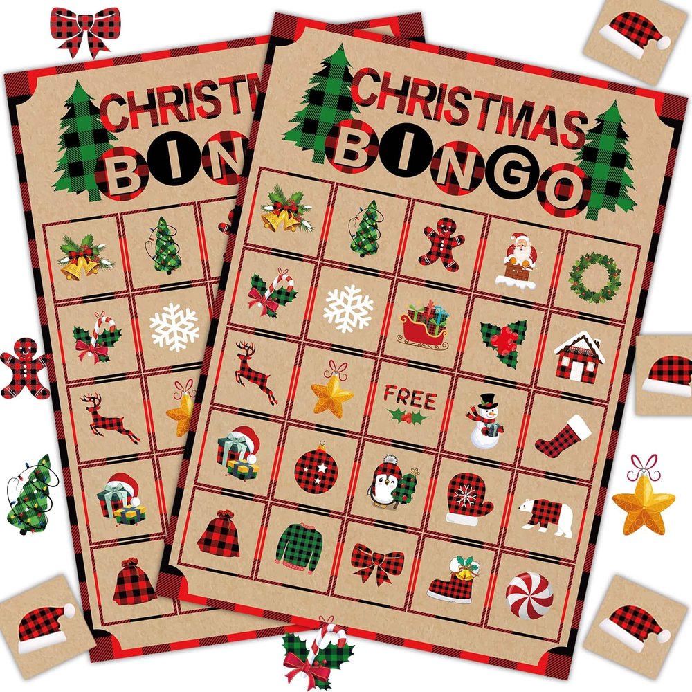 Joy Bang Christmas Games for Kids, 24 Player Christmas Bingo Cards Crafts for Kids Winter Holiday Games Activities for Family Large Group Classroom Xmas Party Favors Supplies Gifts