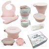 BrushinBella Collapsible Feeding Supplies for Travel - Silicone Suction Bowl, Plate, Bib, Spoons for Toddlers view 1