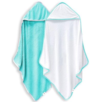 2 Pack Baby Bath Towel - Rayon Made from Bamboo, Ultra Soft Hooded Towels for Babies,Toddler,Infant - Newborn Essential -Perfect Baby Registry Gifts for Boy Girl (White and Malachite, 30 x 30 Inch)