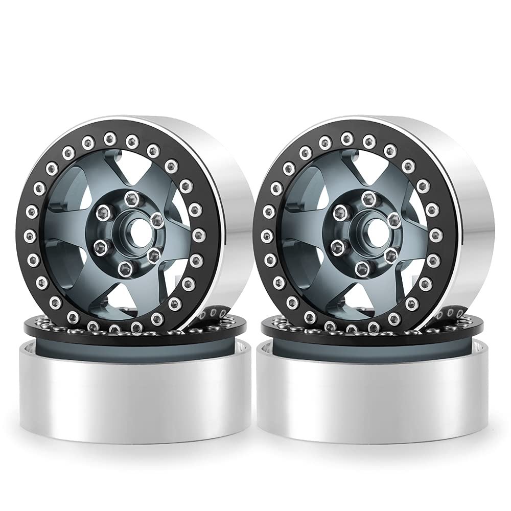4Pcs 2.2" Beadlock Wheels Rims for 1/10 Axial Wraith 90048 RR10 TRX-4 RC Rock Crawler Car (Titanium Black)