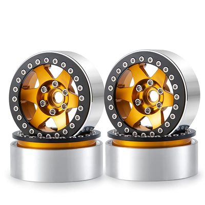 4Pcs 2.2" Beadlock Wheels Rims for 1/10 Axial Wraith 90048 RR10 TRX-4 RC Rock Crawler Car (Yellow Black)