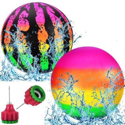 2 Pcs Swimming Pool Diving Balls 9 Inch Underwater Pool Watermelon Rainbow Inflatable Ball with Hose Adapter for Under Water Passing Dribbling Diving for Adult(Rainbow Fruit Style)