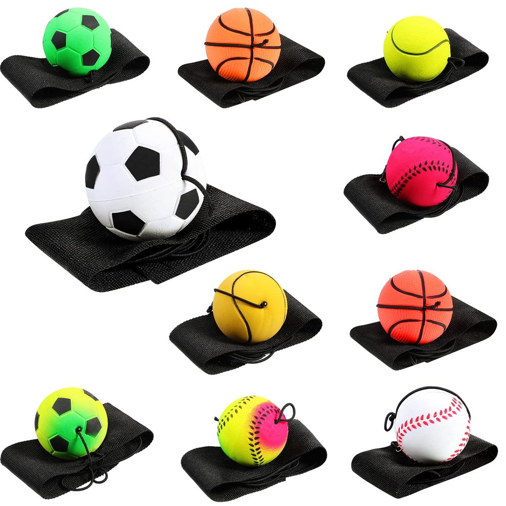 Skylety 10 Pieces Wrist Return Ball, Rubber, Basketball, Soccer, 1.85 Inch