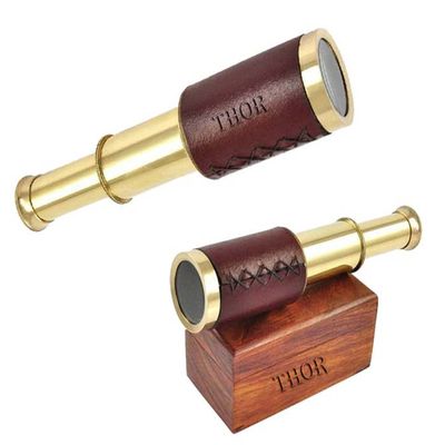 Antique Marine 6" Brass Handheld Telescope Pirate Nautical with Anchor Wooden Box Rustic Vintage Home Decor Gifts