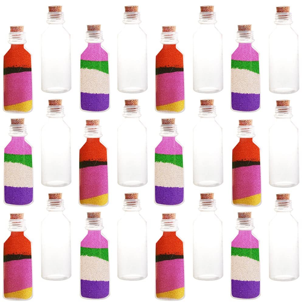 ArtCreativity Plastic Sand Art Bottles with Corks - Pack of 24-2oz Clear Containers for Sand Art, Message in a Bottle, Wedding Invitations, Fun Arts and Crafts Supplies for Kids - Sand not Included