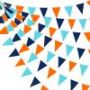 10M/32Ft Navy Blue Orange Pennant Banner Fabric Triangle Flag Cotton Bunting Garland for Outer Space Galaxy Birthday Anniversary Party Home Nursery Outdoor Garden Hanging Festivals Decoration (36Pcs) view 1