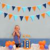 10M/32Ft Navy Blue Orange Pennant Banner Fabric Triangle Flag Cotton Bunting Garland for Outer Space Galaxy Birthday Anniversary Party Home Nursery Outdoor Garden Hanging Festivals Decoration (36Pcs) view 3