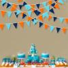 10M/32Ft Navy Blue Orange Pennant Banner Fabric Triangle Flag Cotton Bunting Garland for Outer Space Galaxy Birthday Anniversary Party Home Nursery Outdoor Garden Hanging Festivals Decoration (36Pcs) view 4