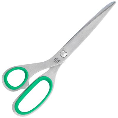 ALLEX Left Handed Scissors for Adult 7.8" All Metal Office Scissors for Desk, Japanese Stainless Steel Blade with Non-Slip Soft Ring, Green, Made in JAPAN