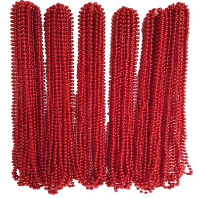 Dondor Festive Metallic Beaded Necklaces (30 Pack, RED)