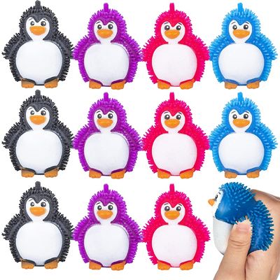ArtCreativity Puffer Penguins, Set of 12, Fidget Toys for Kids with Soft Rubbery Spikes, Stress Relief Toys in Assorted Colors, Party Favors, Goodie Bag Fillers for Boys and Girls