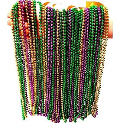Dondor Festive Metallic Beaded Necklaces (30 Pack, GREEN, GOLD, PURPLE)