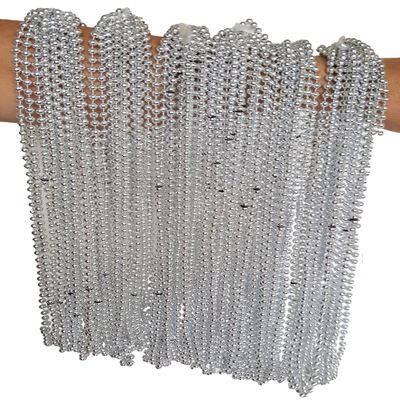 Dondor Festive Metallic Beaded Necklaces (30 Pack, SILVER)