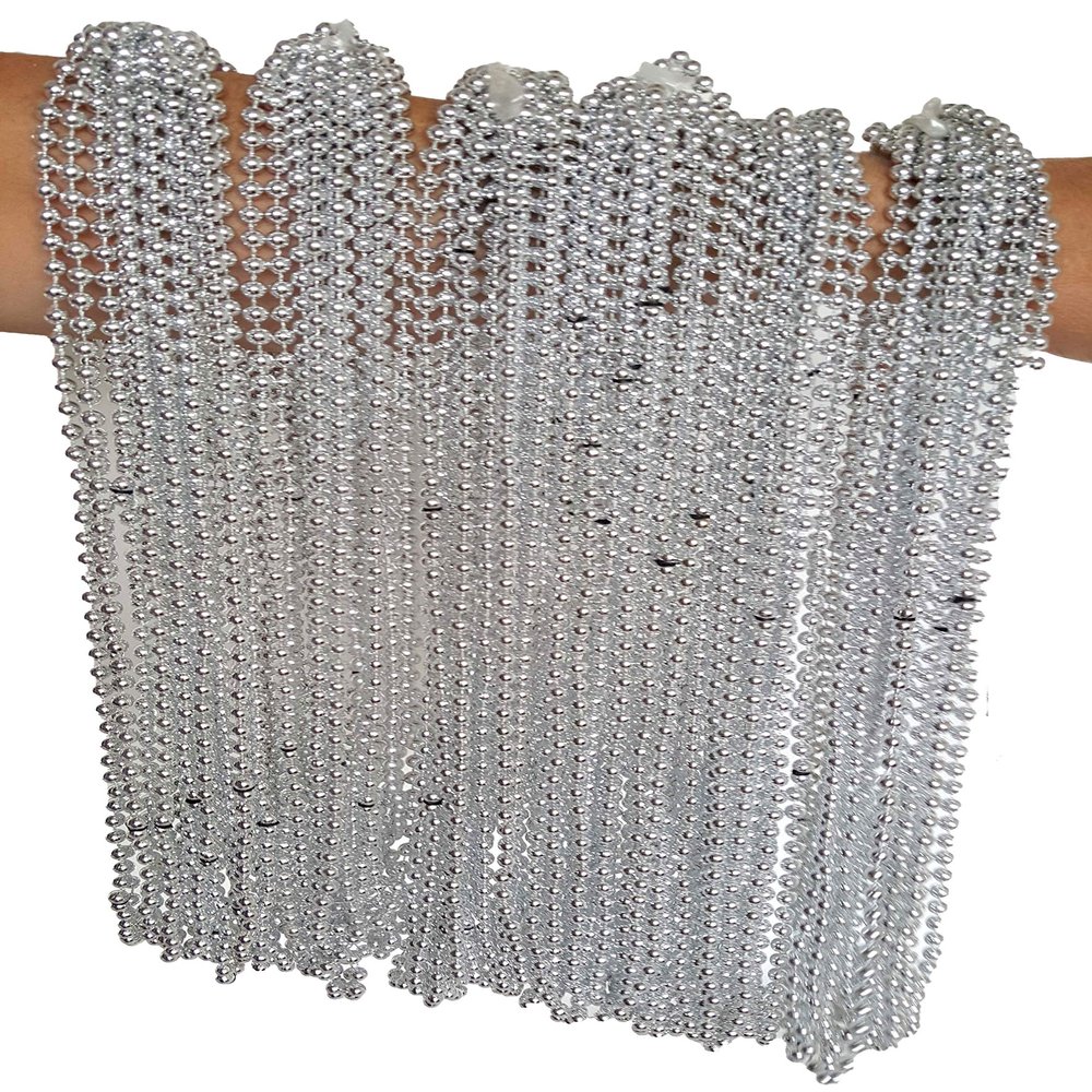 Dondor Festive Metallic Beaded Necklaces (30 Pack, SILVER)