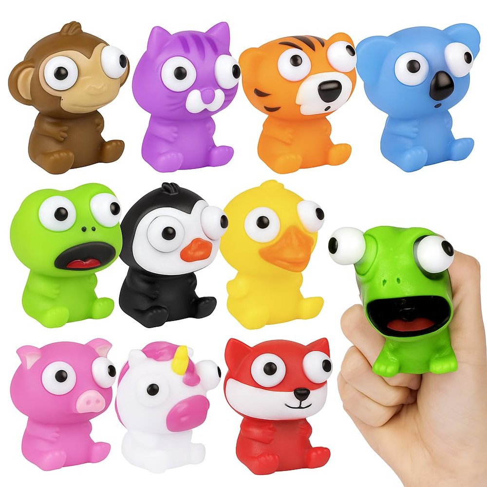 ArtCreativity 20 PCS Squeezy Animal Fidget Toys with Pop Out Eyes, Fun Squeeze Stress Relief Toys for Kids, Ideal for Goodie Bag Stuffers, Birthday Party Favors for Boys and Girls